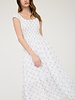 Blu Pepper Bow Pattern Ruched Sleeve Smocked Midi