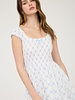 Blu Pepper Bow Pattern Ruched Sleeve Smocked Midi
