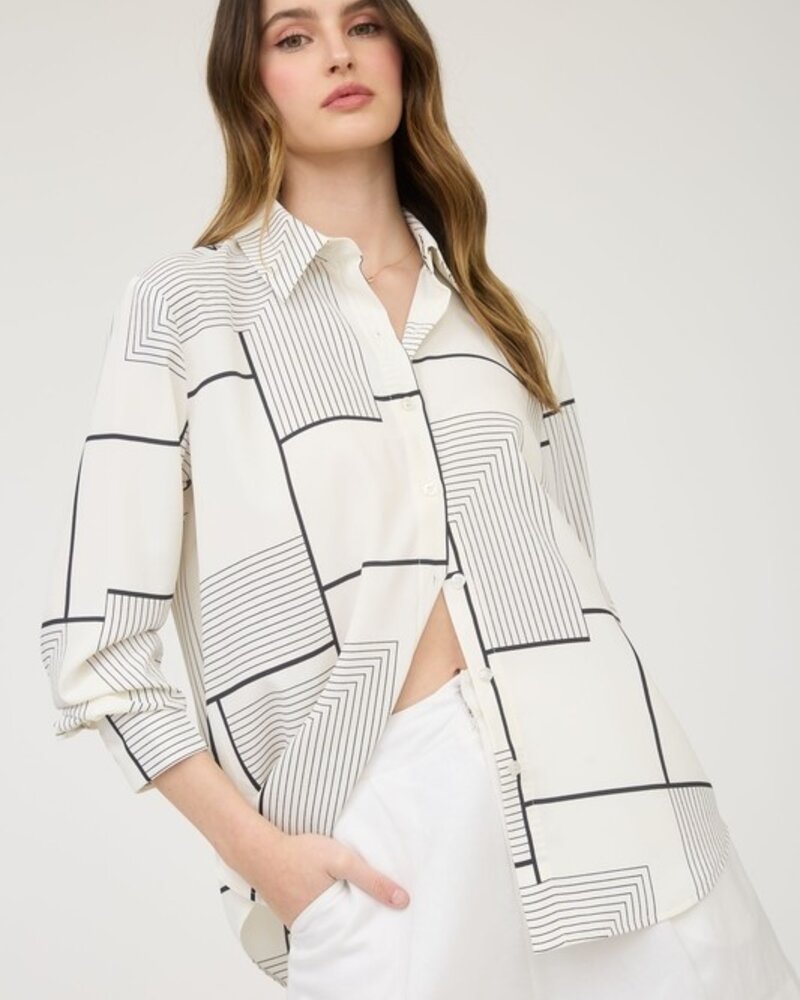 The Workshop Geo Pattern Collared Long Sleeve Button Down