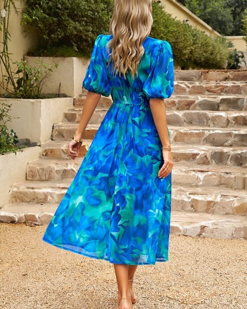 Supreme Fashion Deep V Puff Sleeves Lined Dress