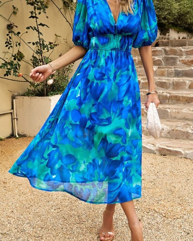 Supreme Fashion Deep V Puff Sleeves Lined Dress