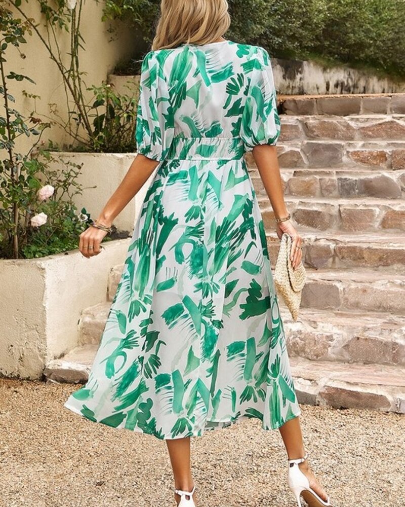 Supreme Fashion Deep V Puff Sleeves Lined Dress