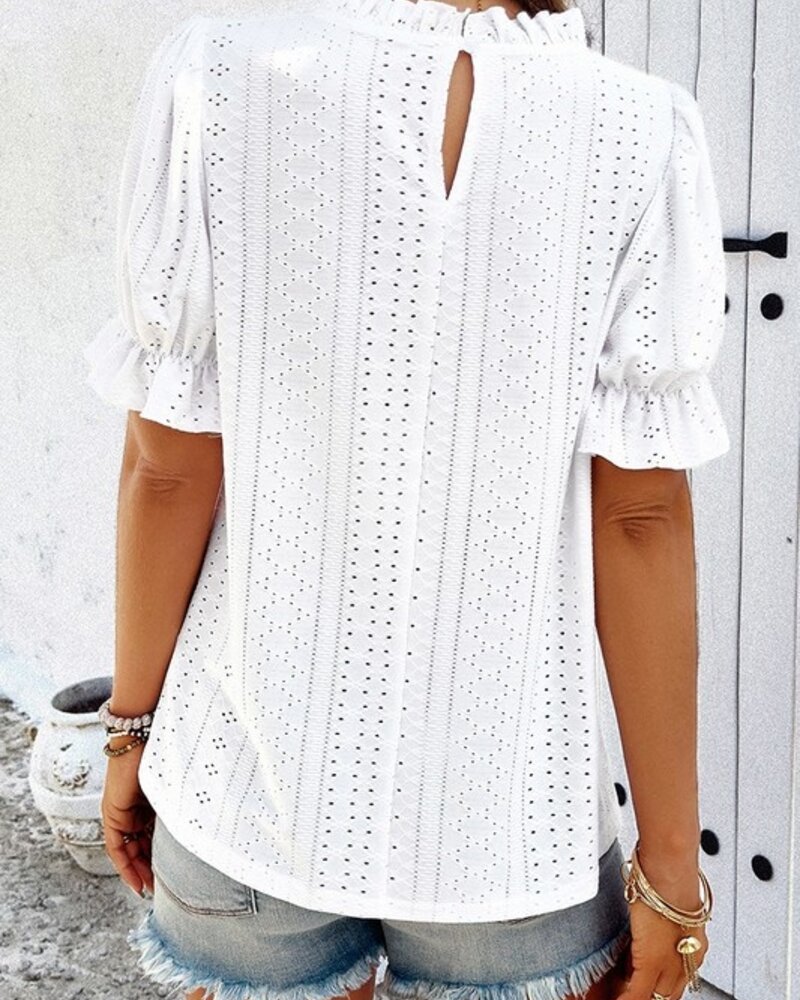 Supreme Fashion Round Neck Ruffle Sleeve Loose Fir Shir