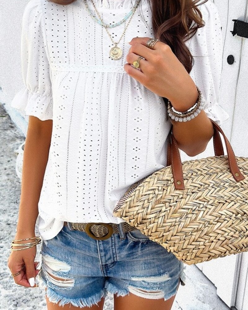 Supreme Fashion Round Neck Ruffle Sleeve Loose Fir Shir
