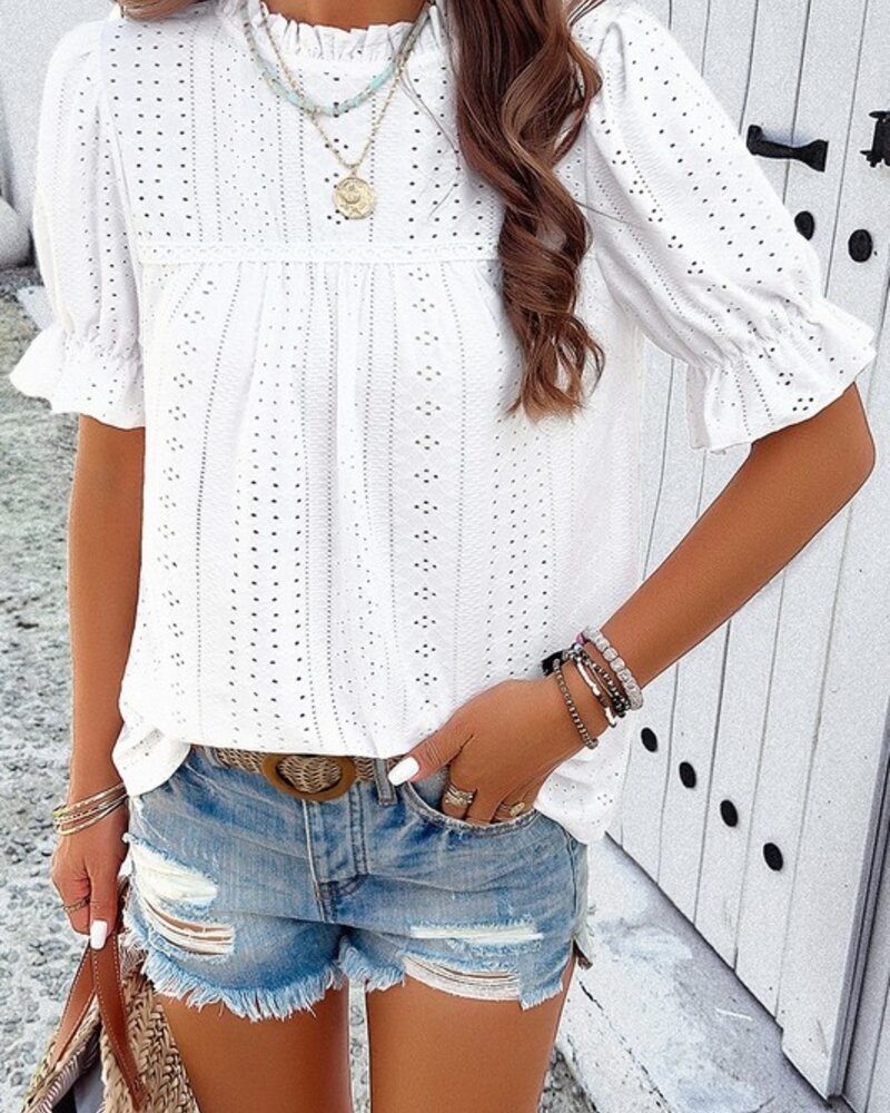 Supreme Fashion Round Neck Ruffle Sleeve Loose Fir Shir