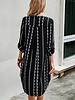 Supreme Fashion Graphic Strip Color Clock Loose Fit V Neck Dress