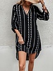 Supreme Fashion Graphic Strip Color Clock Loose Fit V Neck Dress