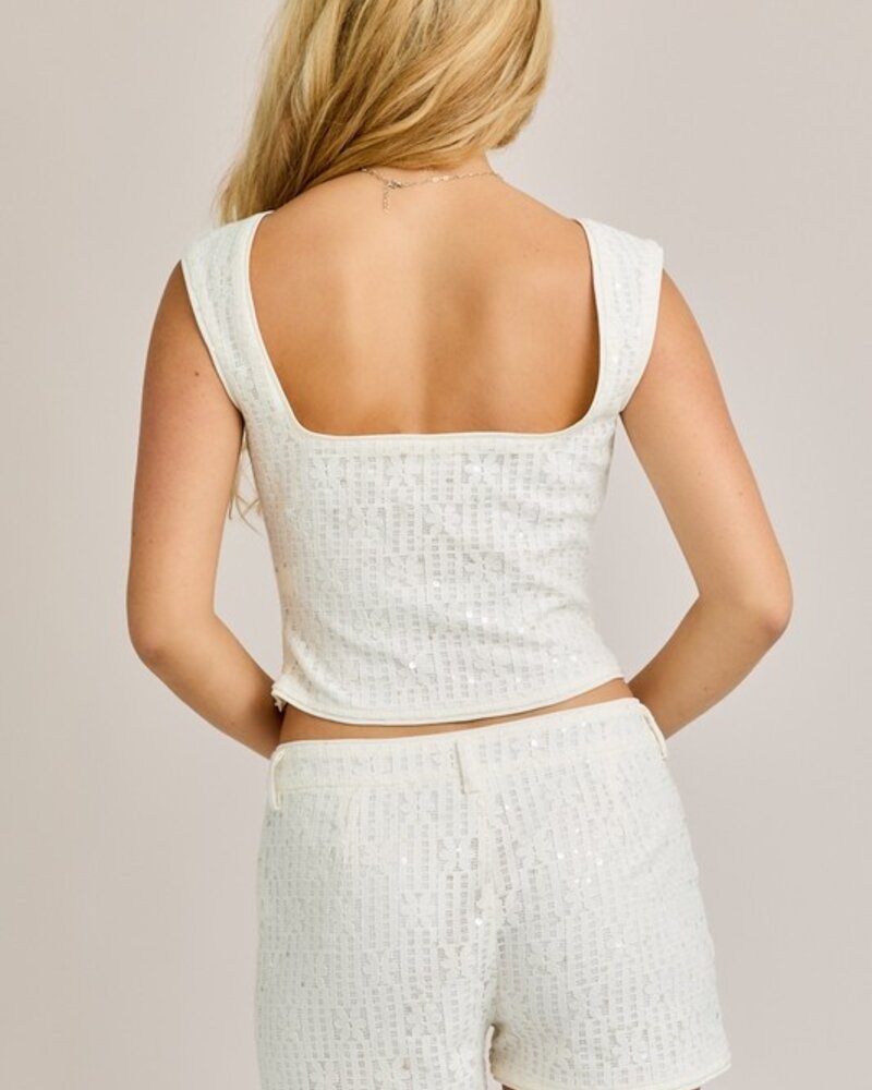 LELIS Sleeveless Sparkly Flower Detail Set