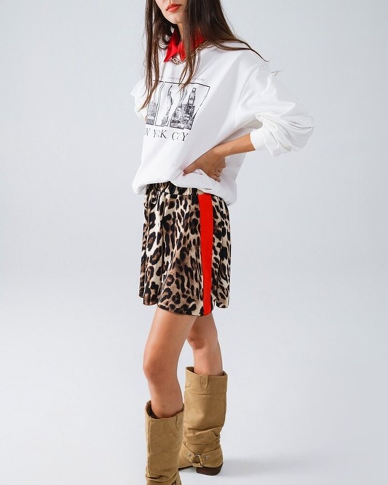 Q2 Leopard Print Shorts W/Red Stripe