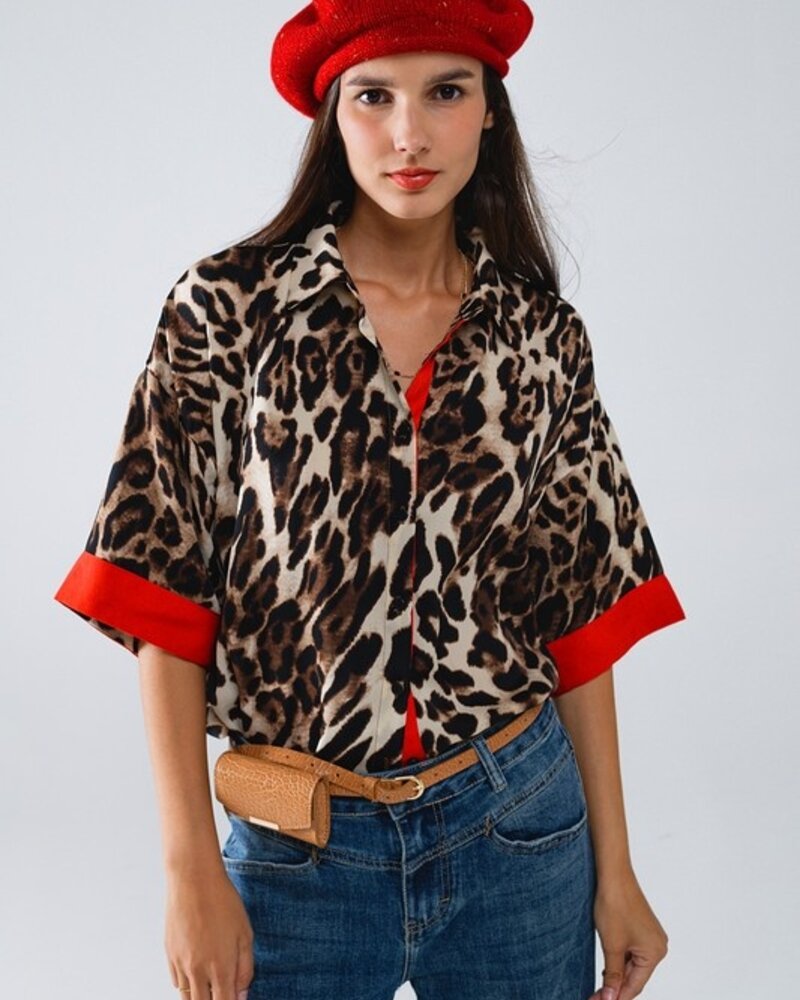 Q2 Leopard 3/4 Sleeve W/Red Detail