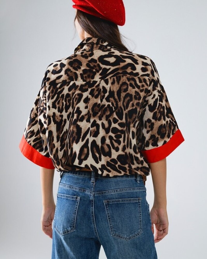 Q2 Leopard 3/4 Sleeve W/Red Detail