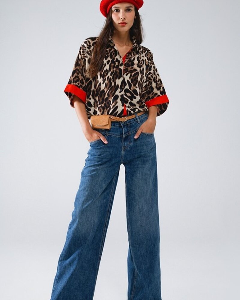 Q2 Leopard 3/4 Sleeve W/Red Detail