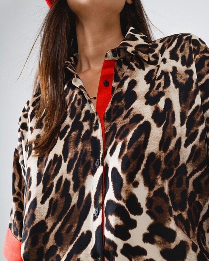 Q2 Leopard 3/4 Sleeve W/Red Detail
