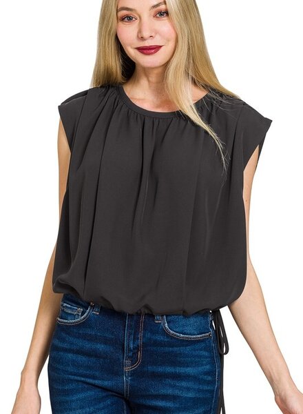 Woven Drawstring Tie Side Sleeveless Top