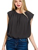 Woven Drawstring Tie Side Sleeveless Top