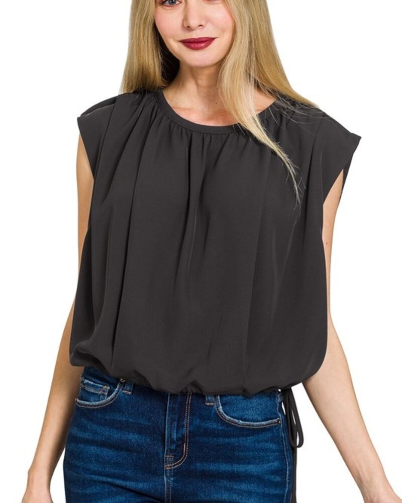 Woven Drawstring Tie Side Sleeveless Top