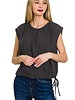 Woven Drawstring Tie Side Sleeveless Top