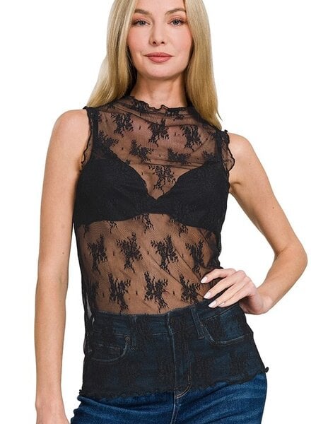Lace See-Through Layering Sleeveless Top