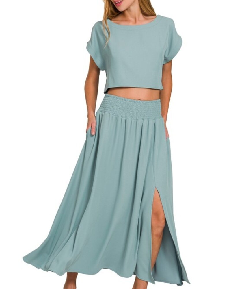 Heavy Woven Span Crop Tee & Skirt Set