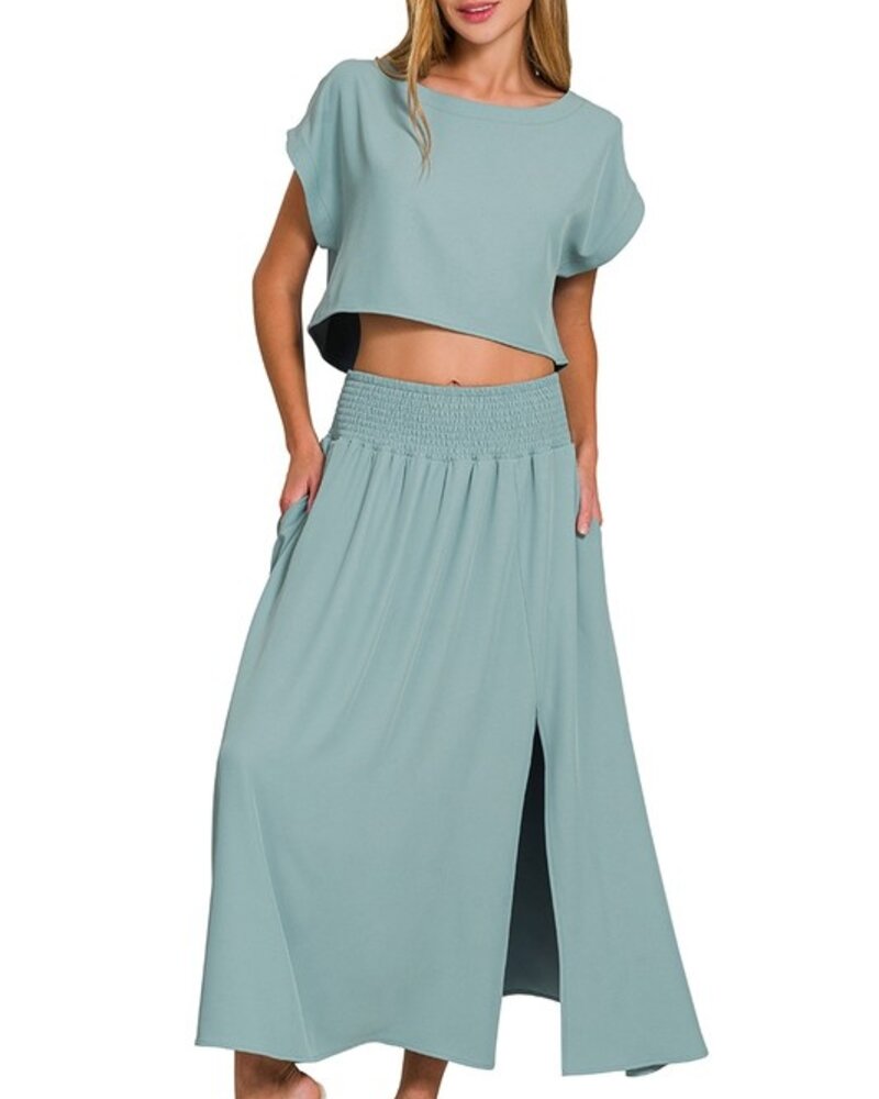 Heavy Woven Span Crop Tee & Skirt Set