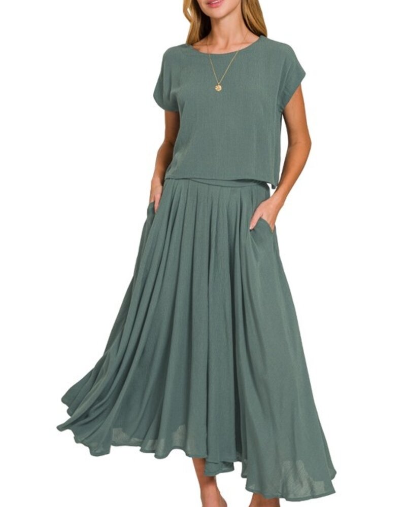 Heavy Woven Span Crop Tee & Skirt Set