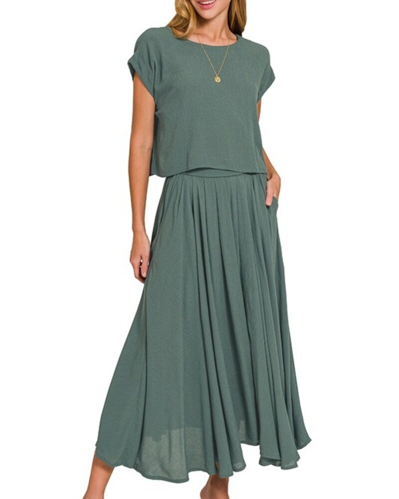 Heavy Woven Span Crop Tee & Skirt Set