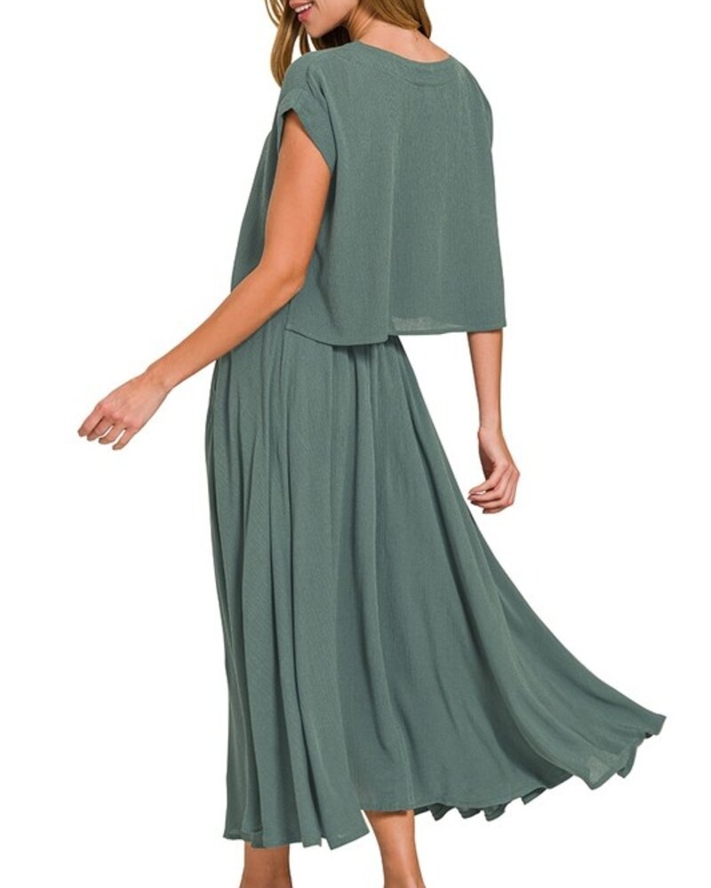 Heavy Woven Span Crop Tee & Skirt Set