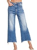 Mid Rise Staright Raw Hem Denim Pants