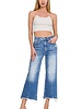 Mid Rise Staright Raw Hem Denim Pants