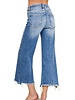 Mid Rise Staright Raw Hem Denim Pants
