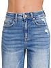 Mid Rise Staright Raw Hem Denim Pants