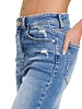 Mid Rise Staright Raw Hem Denim Pants