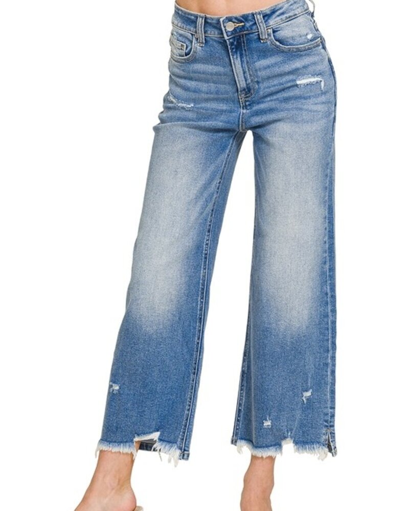 Distressed Raw Hem Denim Pants