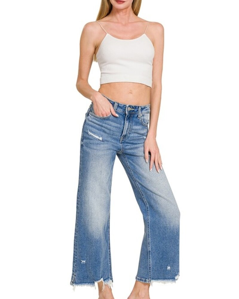 Distressed Raw Hem Denim Pants