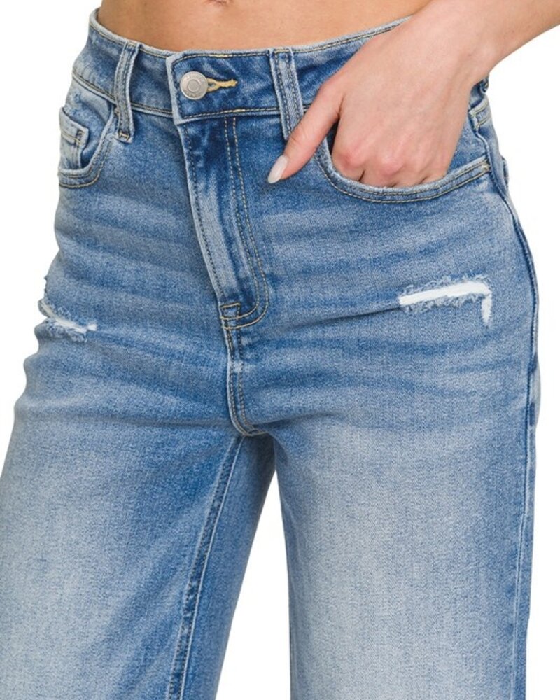 Distressed Raw Hem Denim Pants