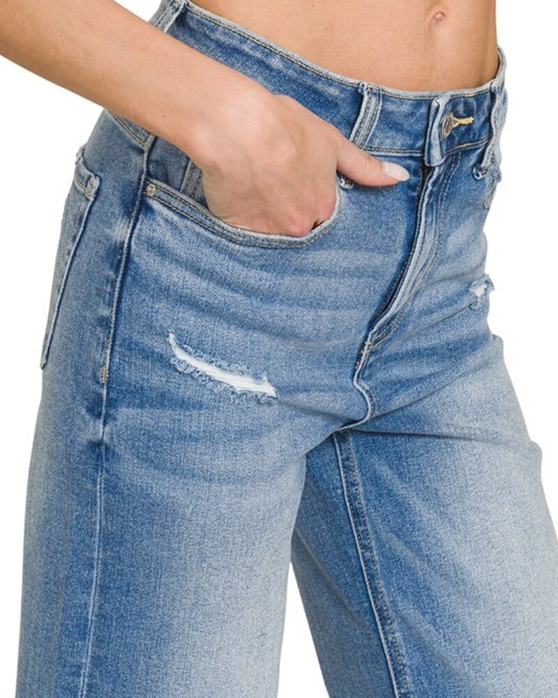 Distressed Raw Hem Denim Pants