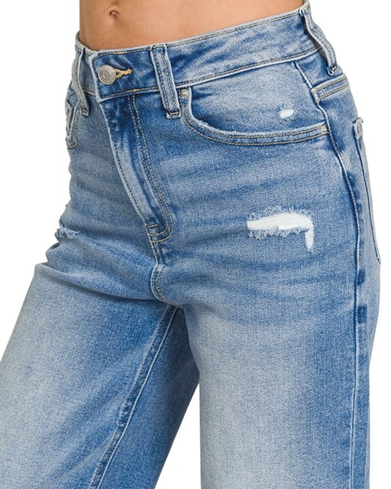 Distressed Raw Hem Denim Pants