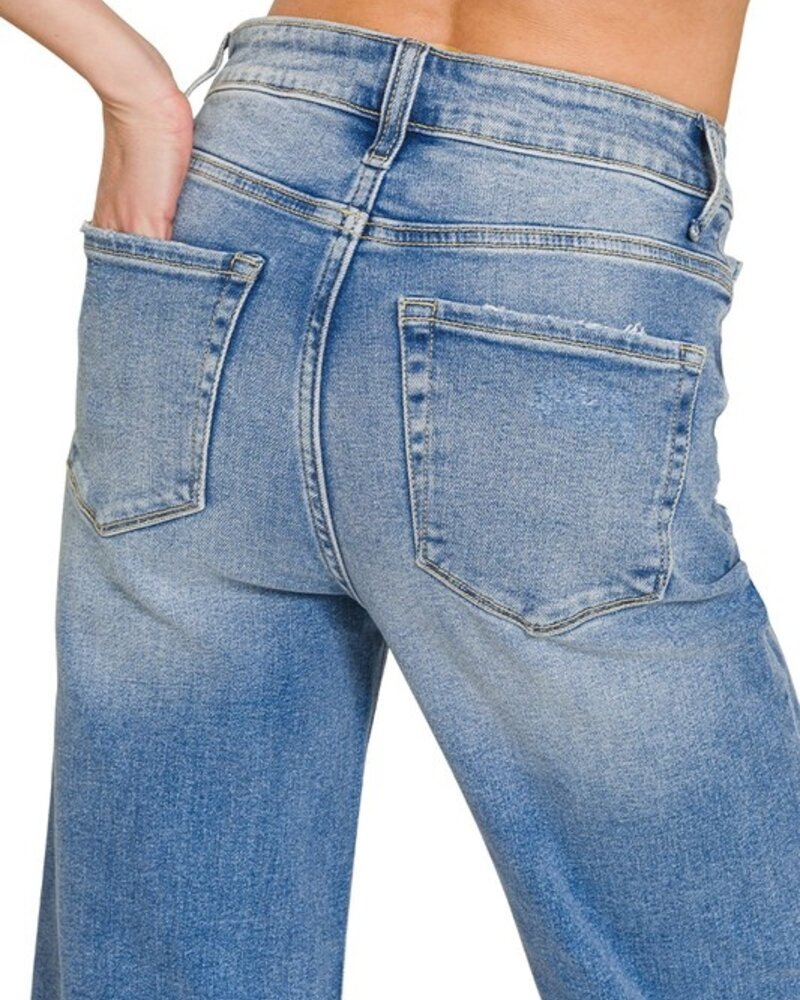 Distressed Raw Hem Denim Pants