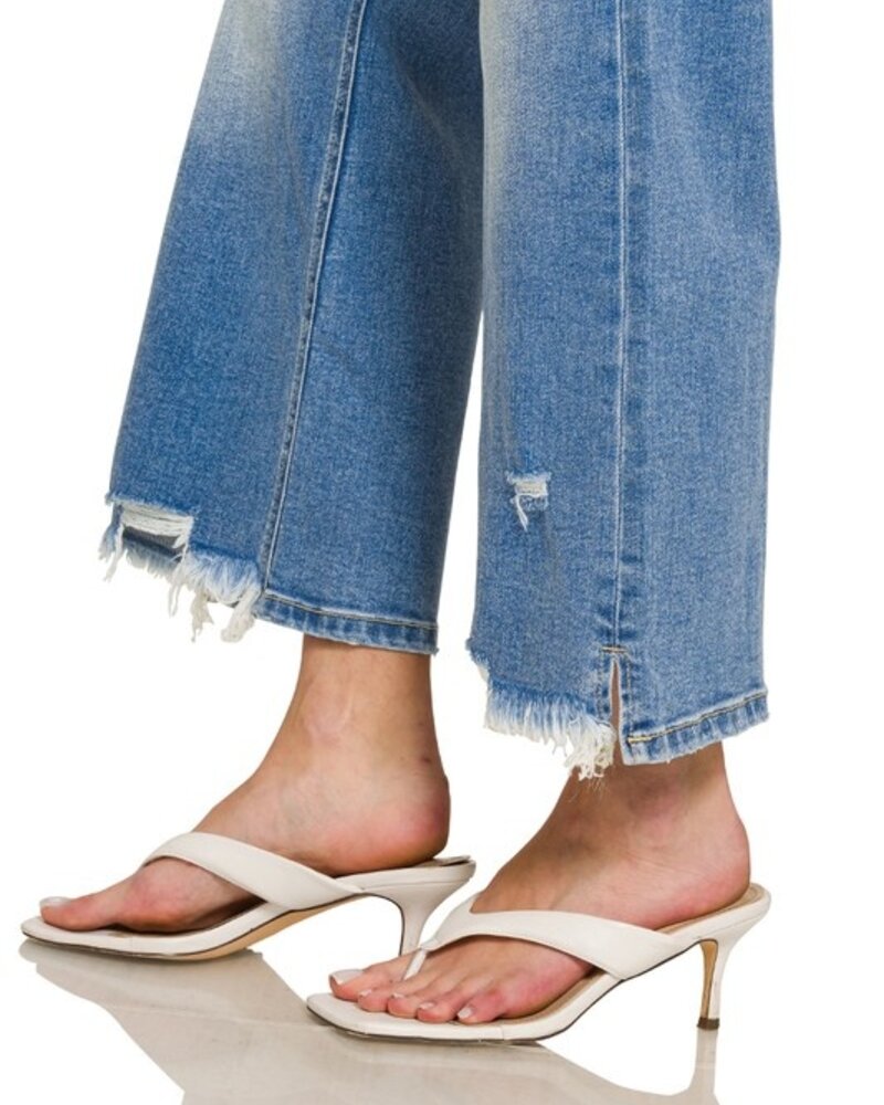 Distressed Raw Hem Denim Pants