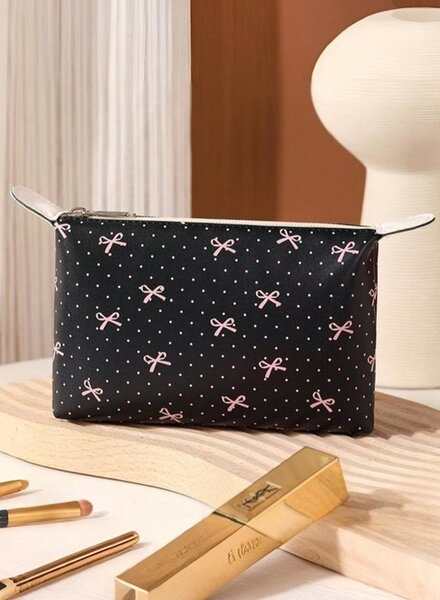 Bow Ribbon Vegan Leather Cosmetic Bag