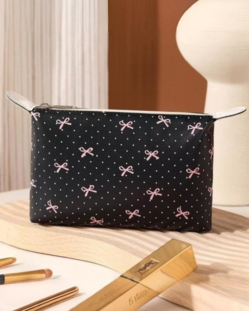 Bow Ribbon Vegan Leather Cosmetic Bag