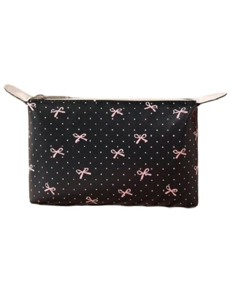 Bow Ribbon Vegan Leather Cosmetic Bag