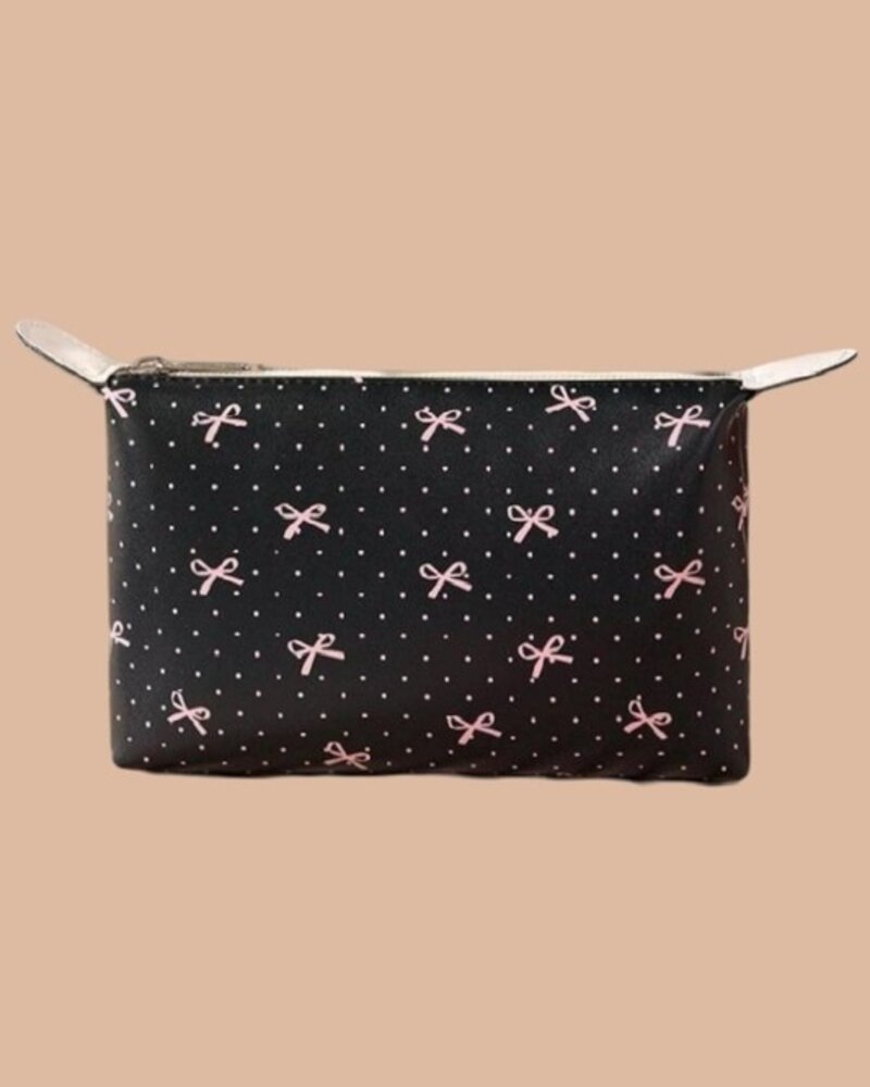 Bow Ribbon Vegan Leather Cosmetic Bag