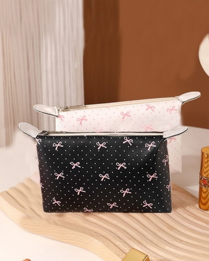 Bow Ribbon Vegan Leather Cosmetic Bag