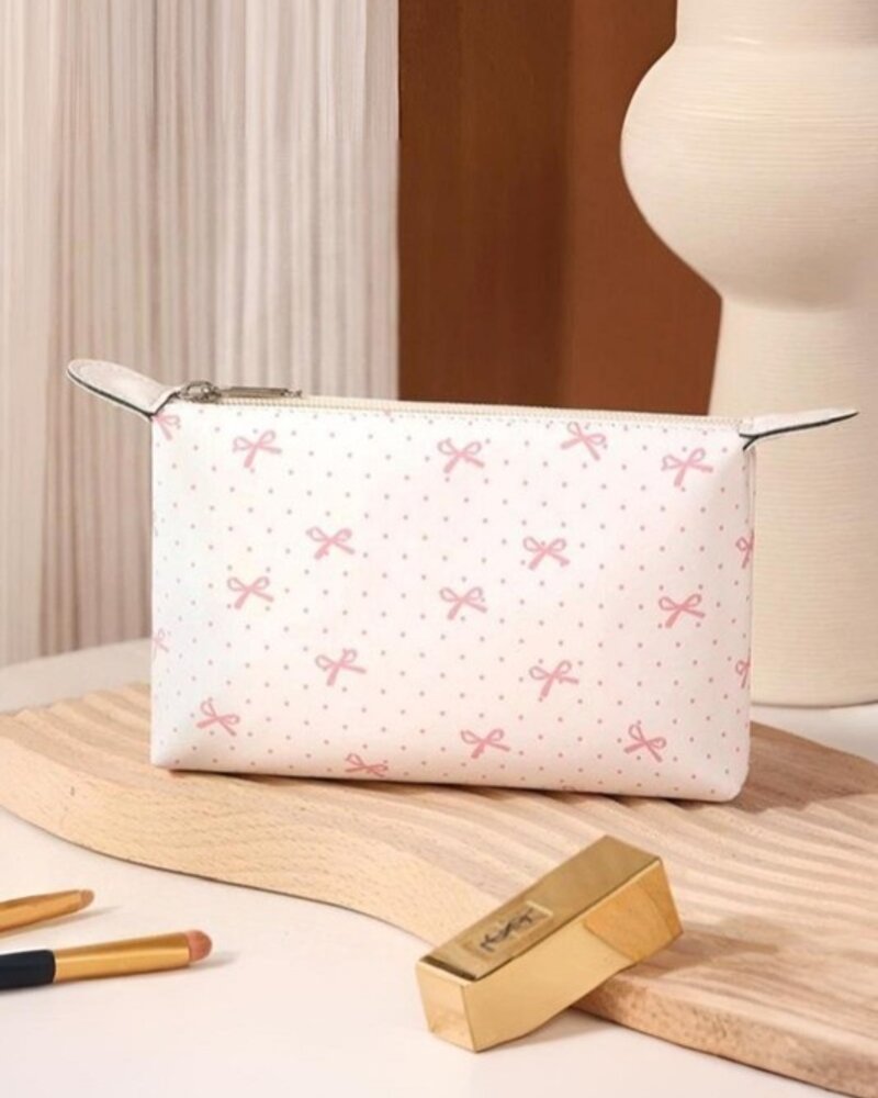 Bow Ribbon Vegan Leather Cosmetic Bag