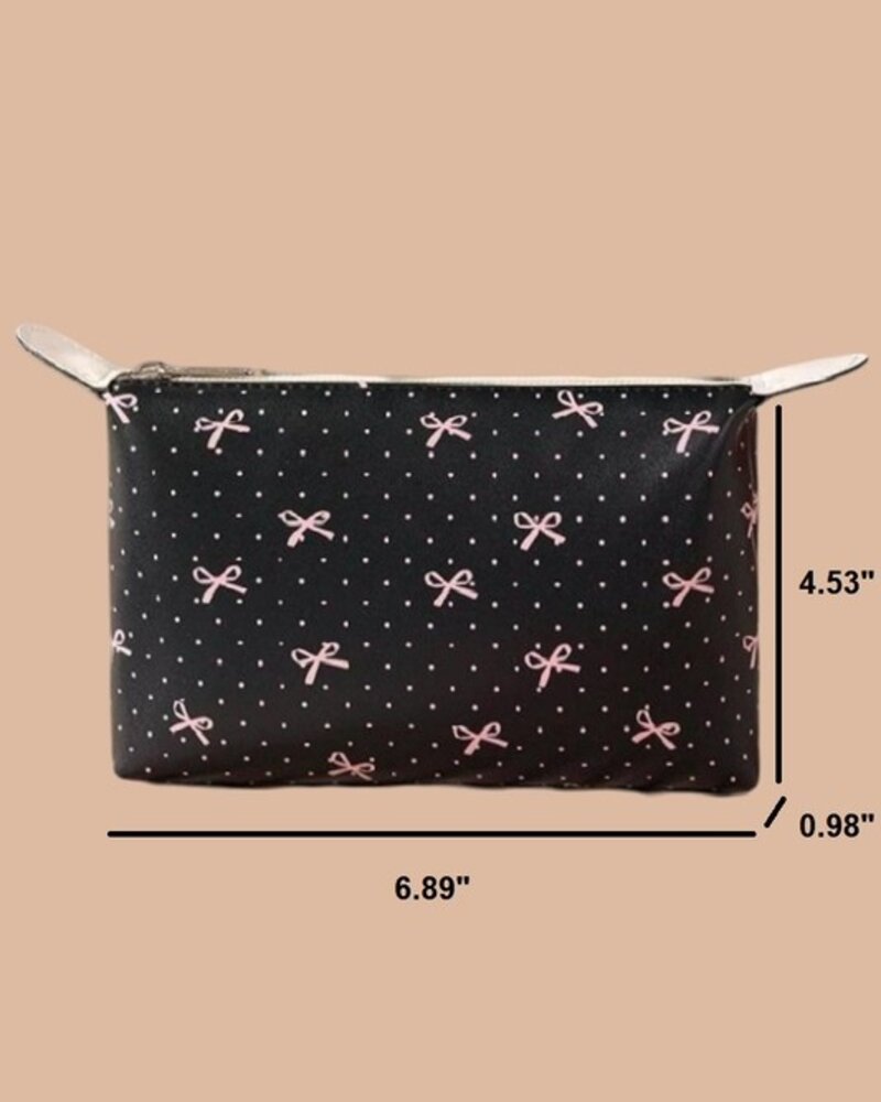 Bow Ribbon Vegan Leather Cosmetic Bag