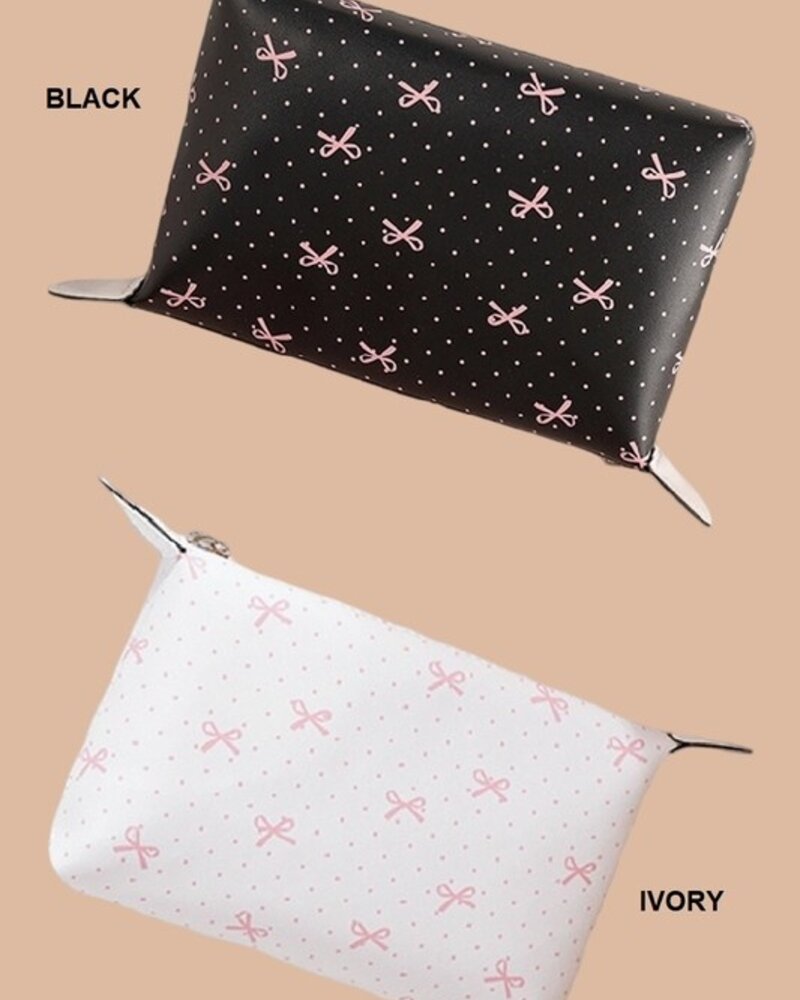 Bow Ribbon Vegan Leather Cosmetic Bag