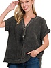 Washed Double Gauze 3/4 Button Henley Neck Shirt