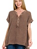 Washed Double Gauze 3/4 Button Henley Neck Shirt