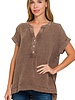 Washed Double Gauze 3/4 Button Henley Neck Shirt